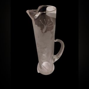 VTG West Virginia Etched Glass Orchid or Gazelle flower Empire Cocktail Pitcher